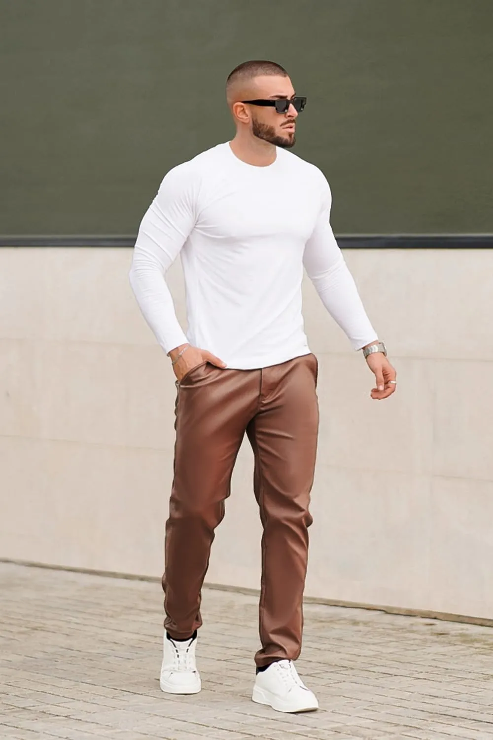GINGTTO Mens Leather Pants Slim Fit Disco Pants for Men Stretch
