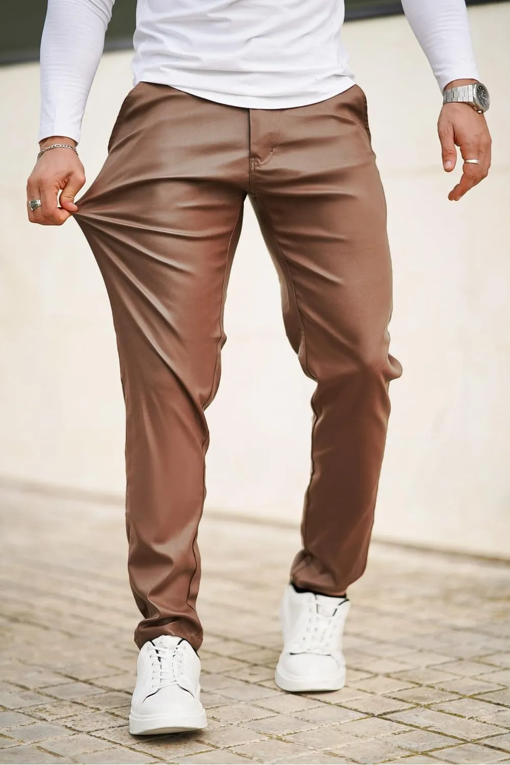 GINGTTO Mens Leather Pants Slim Fit Disco Pants for Men Stretch