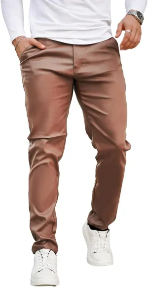 GINGTTO Mens Leather Pants Slim Fit Disco Pants for Men Stretch