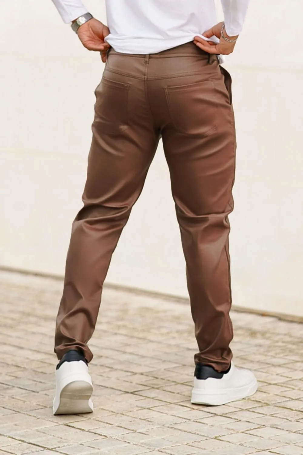 GINGTTO Mens Leather Pants Slim Fit Disco Pants for Men Stretch