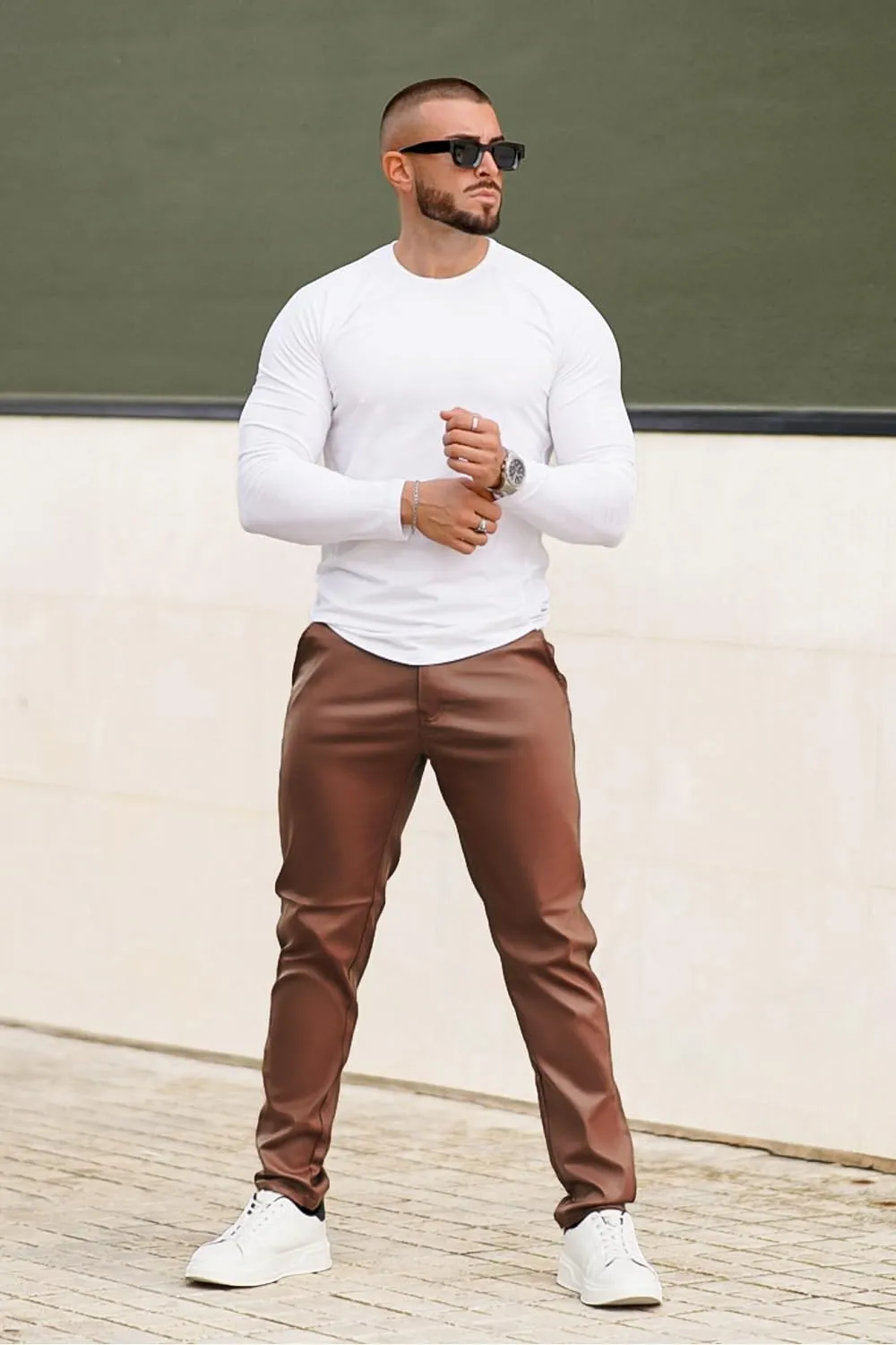 GINGTTO Mens Leather Pants Slim Fit Disco Pants for Men Stretch