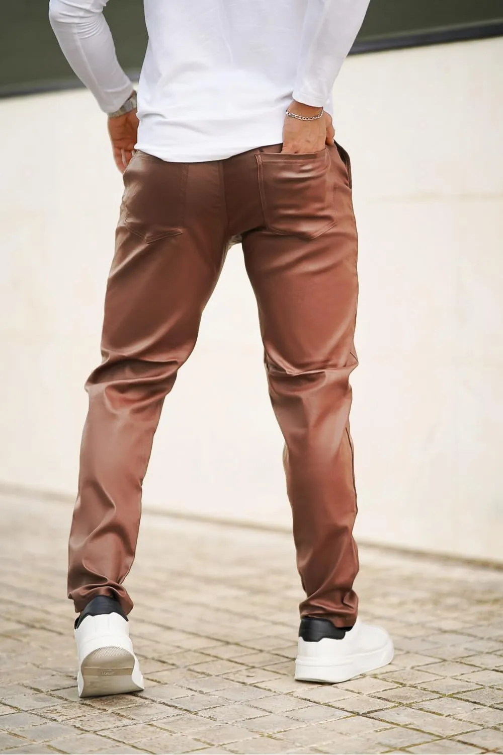 GINGTTO Mens Leather Pants Slim Fit Disco Pants for Men Stretch