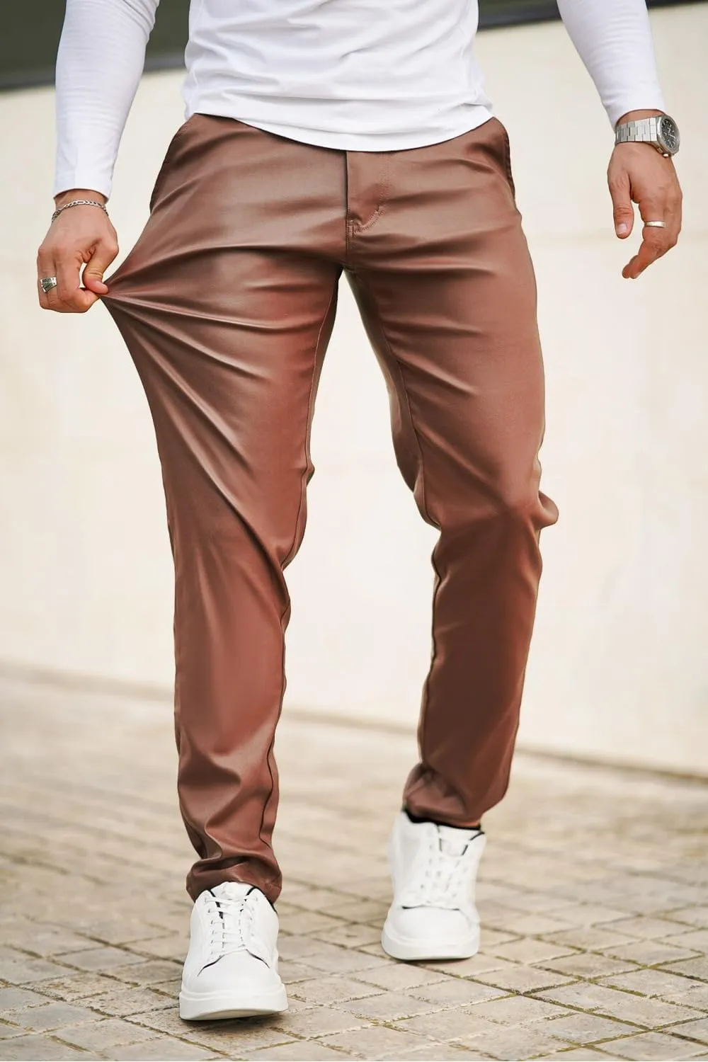 GINGTTO Mens Leather Pants Slim Fit Disco Pants for Men Stretch
