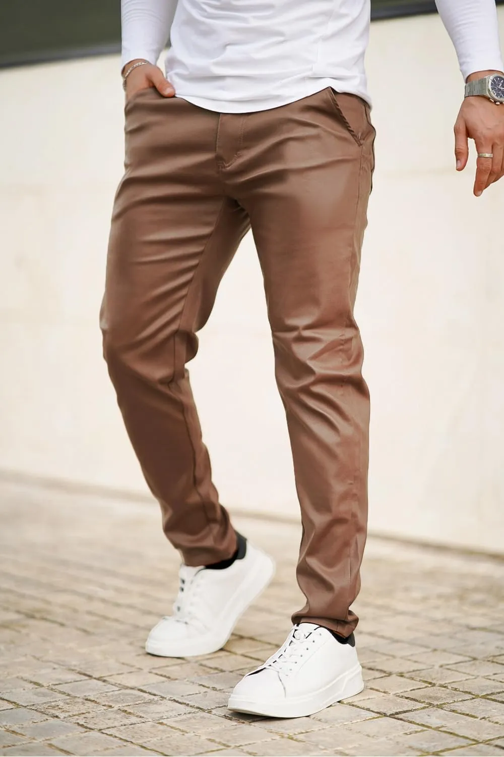 GINGTTO Mens Leather Pants Slim Fit Disco Pants for Men Stretch