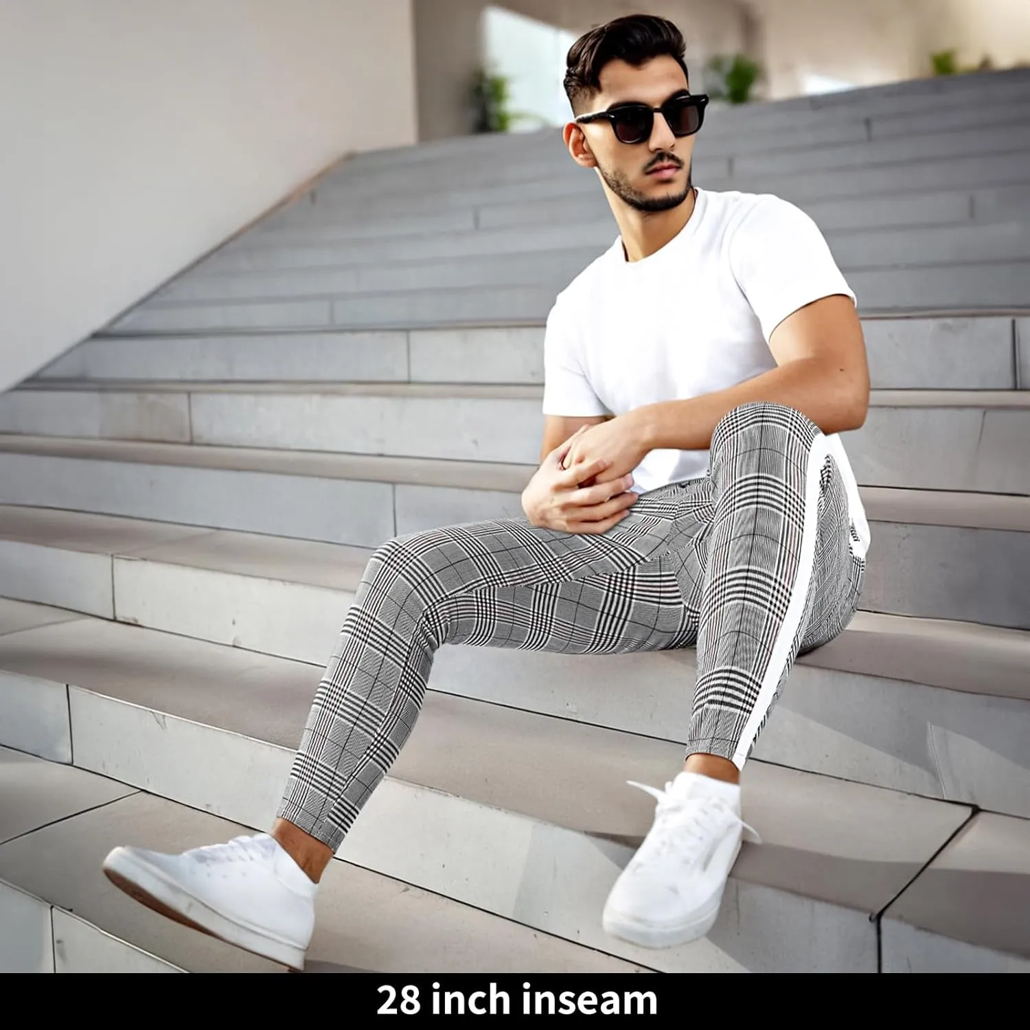 GINGTTO Mens Plaid Dress Pants Stretch Chino Pants Men Slim Fit