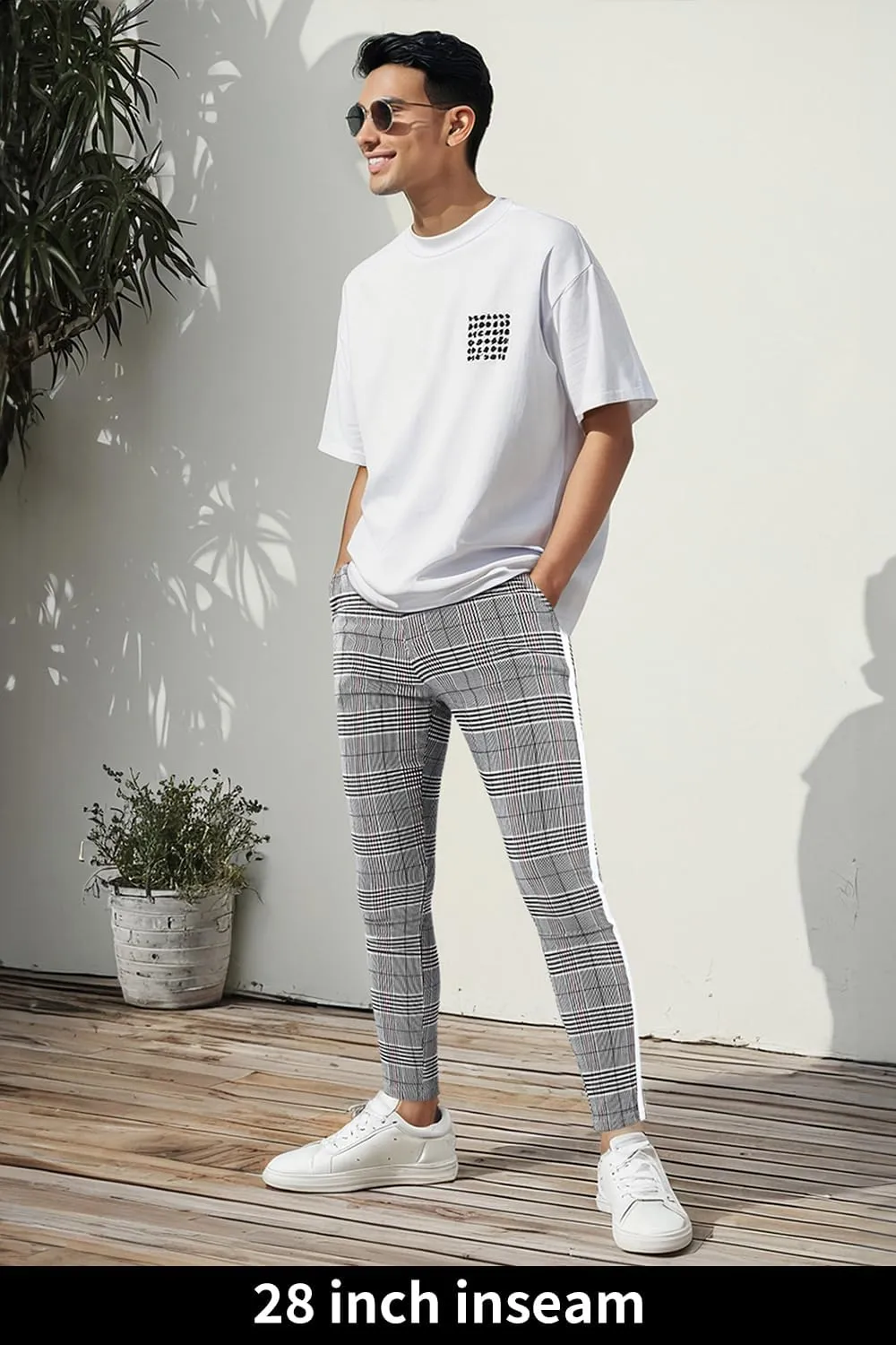 GINGTTO Mens Plaid Dress Pants Stretch Chino Pants Men Slim Fit