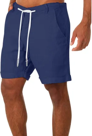 GOKKILRW Mens Shorts Linen Shorts Summer Hippie Beach Shorts Casual Drawstring Lightweight White Shorts with Pockets 2024