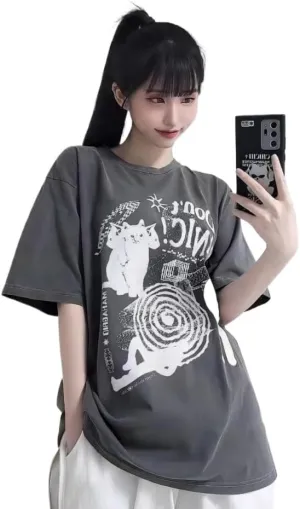 Harajuku Y2k Graphic Tee Y2k Shirt 2000s Oversized Graphic Tees Emo Vintage T Shirts Y2k Clothes