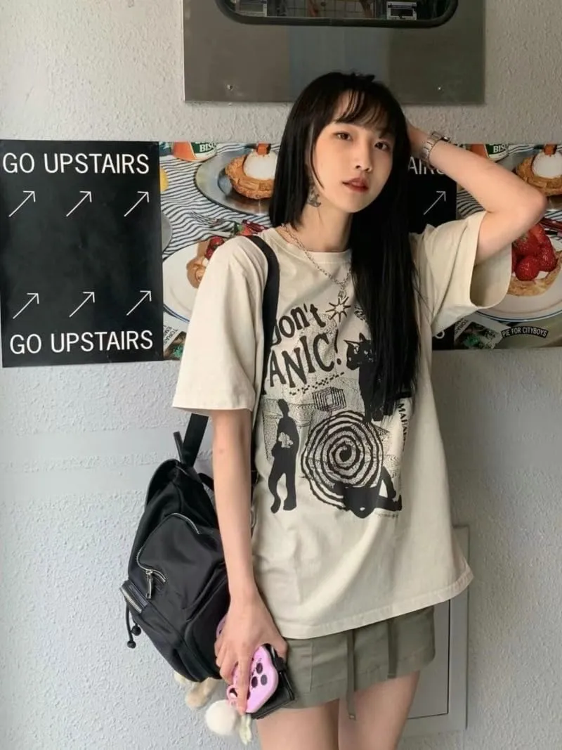 Harajuku Y2k Graphic Tee Y2k Shirt 2000s Oversized Graphic Tees Emo Vintage T Shirts Y2k Clothes