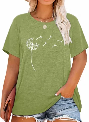 HDLTE Women Plus Size T Shirts Short Sleeve Casual Graphic Tee Tops