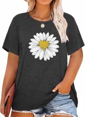 HDLTE Women Plus Size T Shirts Short Sleeve Casual Graphic Tee Tops