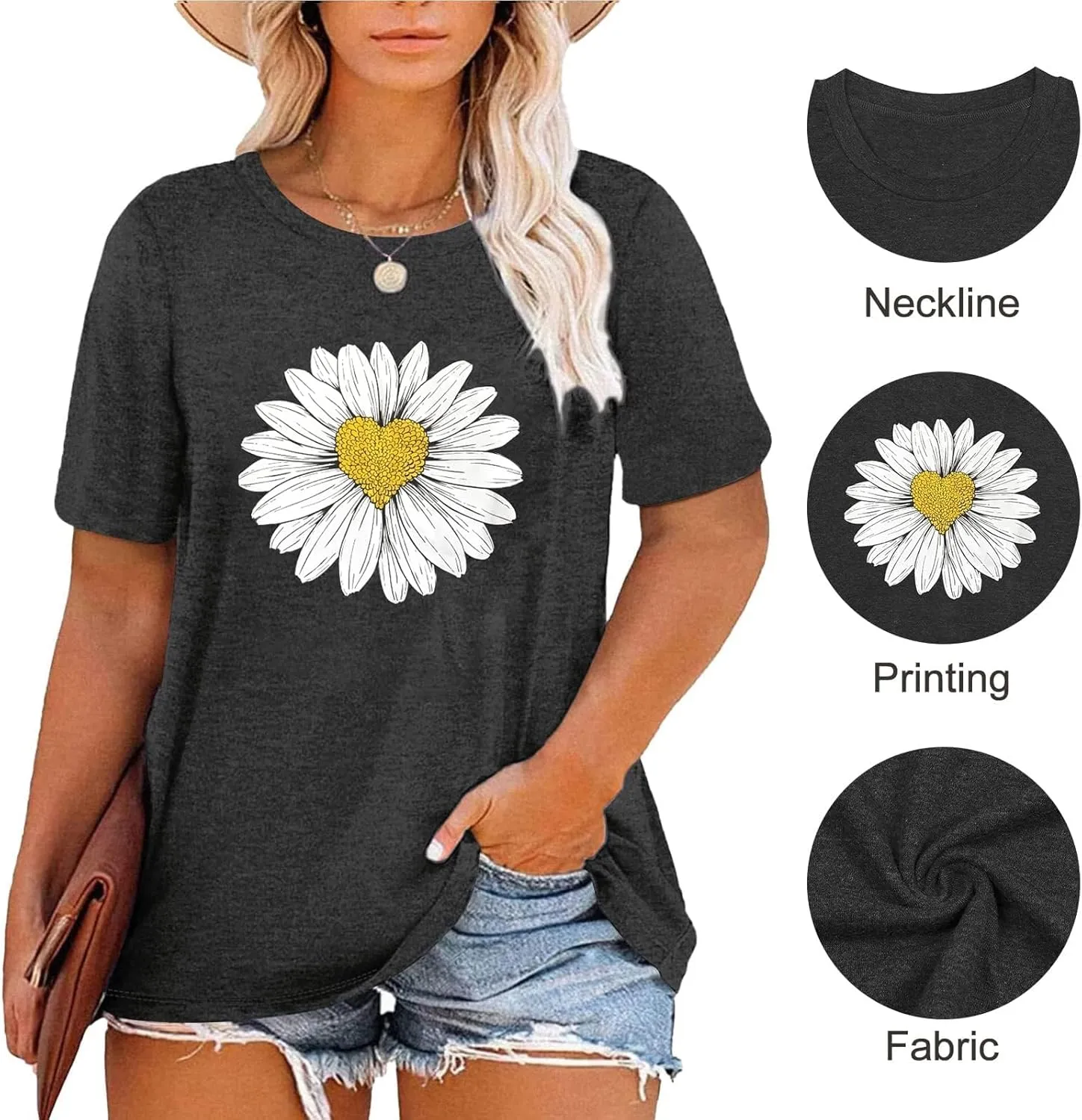 HDLTE Women Plus Size T Shirts Short Sleeve Casual Graphic Tee Tops
