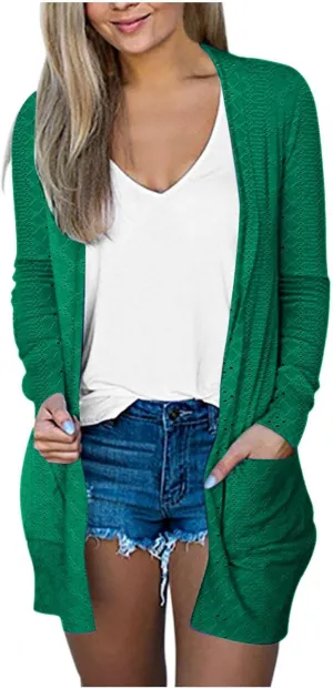 HGps8w Womens Lightweight Eyelets Cardigans Open Front Long Sleeve Jackets Lightweight Casual Fall Outerwear with Pockets