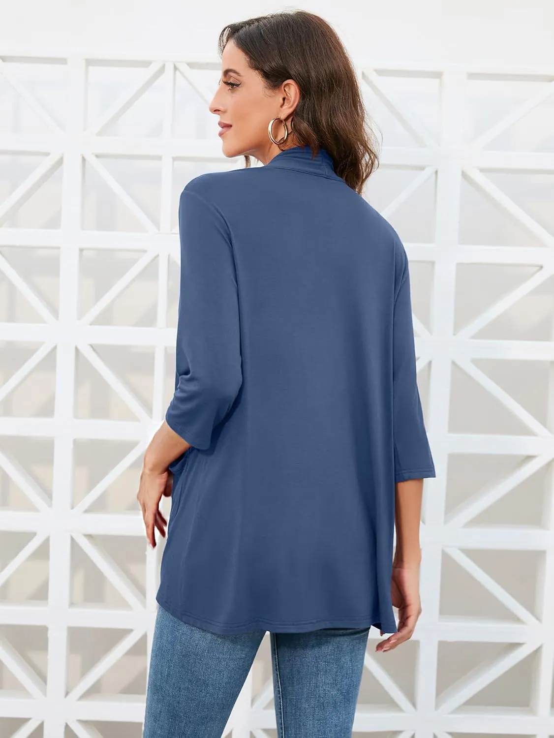 HIYIYEZI Womens Casual Lightweight Cardigans with Pockets 3/4 Sleeve Open Front Dusters