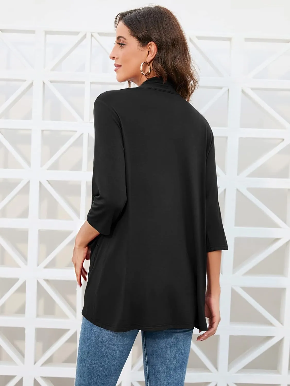 HIYIYEZI Womens Casual Lightweight Cardigans with Pockets 3/4 Sleeve Open Front Dusters
