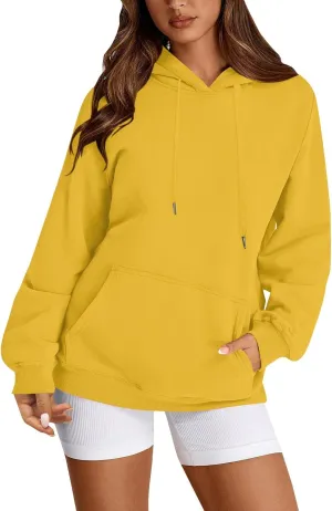 Hoodies For Women Oversized Crewneck Sweatshirt Solid Color Drawstring Tops Casual Long Sleeve Shirts