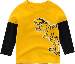 HowJoJo Boys Dinosaur T Shirts Cotton Long Sleeve Shirt Graphic Tees