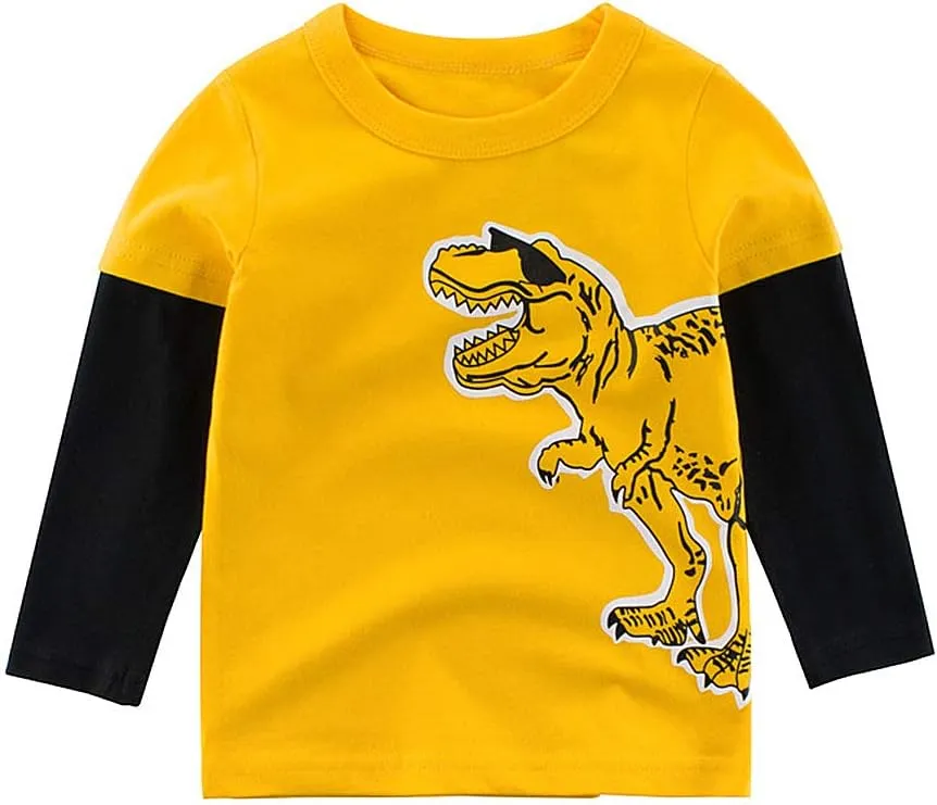 HowJoJo Boys Dinosaur T Shirts Cotton Long Sleeve Shirt Graphic Tees