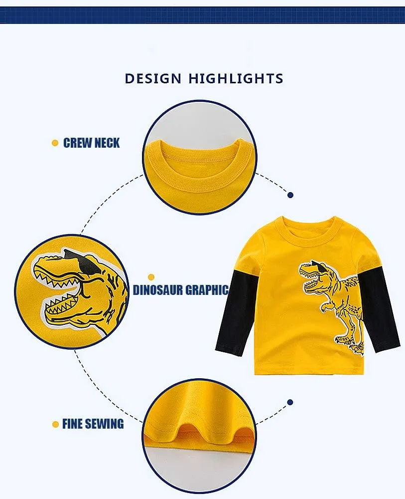 HowJoJo Boys Dinosaur T Shirts Cotton Long Sleeve Shirt Graphic Tees