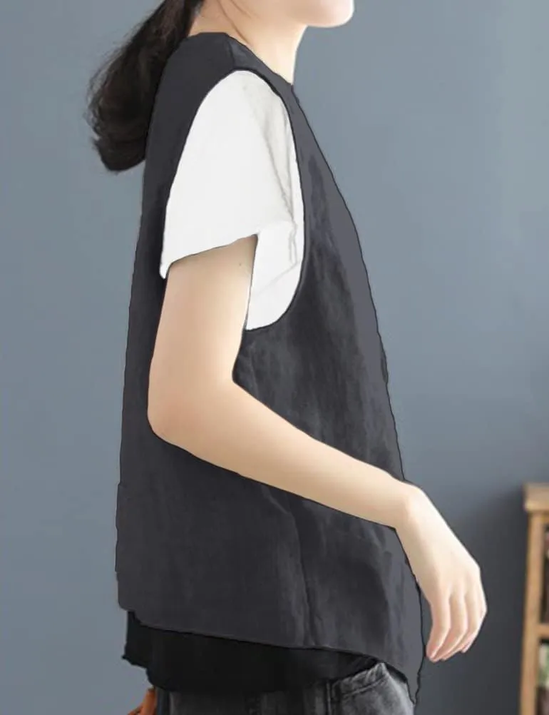 IDEALSANXUN Womens Cotton Linen Vest Casual Sleeveless Blazer Cardigans Lightweight Jacket Waistcoat