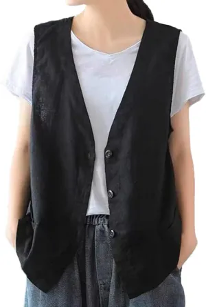 IDEALSANXUN Womens Cotton Linen Vest Casual Sleeveless Blazer Cardigans Lightweight Jacket Waistcoat