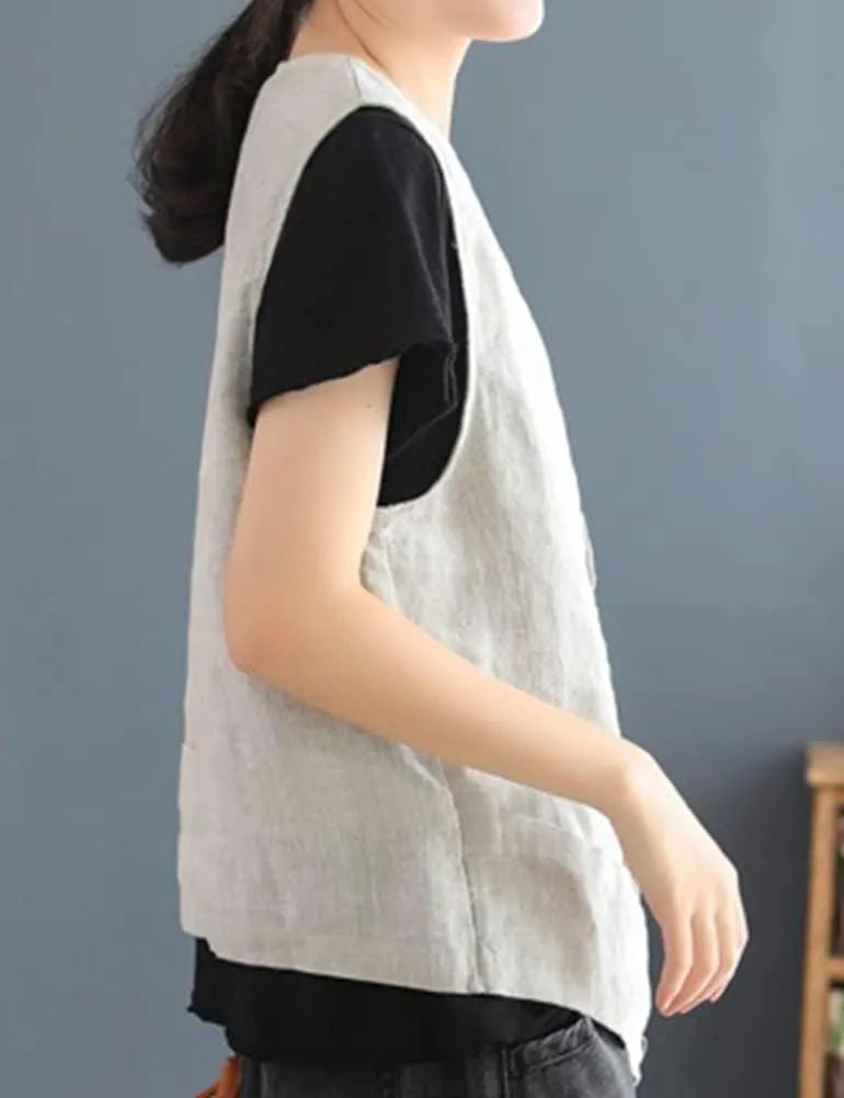 IDEALSANXUN Womens Cotton Linen Vest Casual Sleeveless Blazer Cardigans Lightweight Jacket Waistcoat