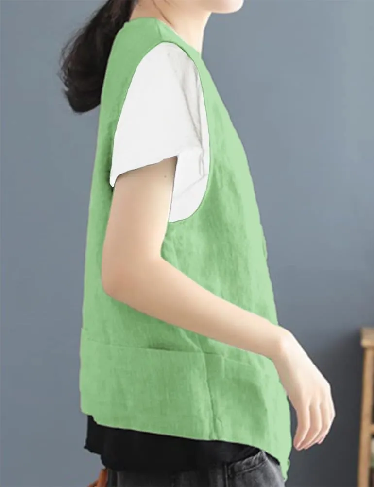 IDEALSANXUN Womens Cotton Linen Vest Casual Sleeveless Blazer Cardigans Lightweight Jacket Waistcoat