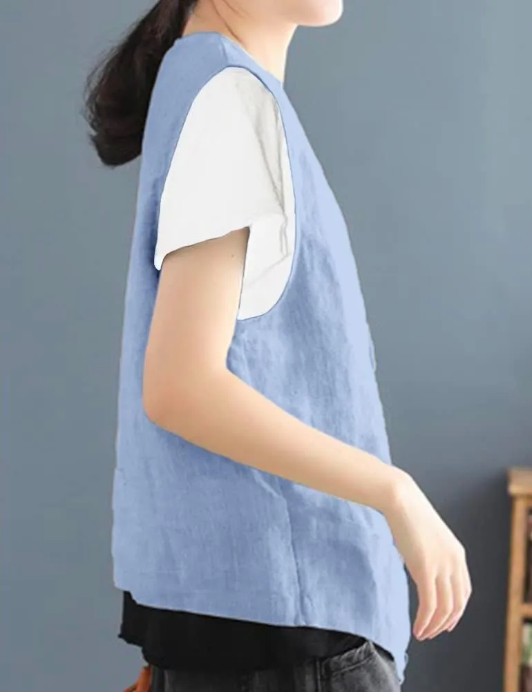 IDEALSANXUN Womens Cotton Linen Vest Casual Sleeveless Blazer Cardigans Lightweight Jacket Waistcoat