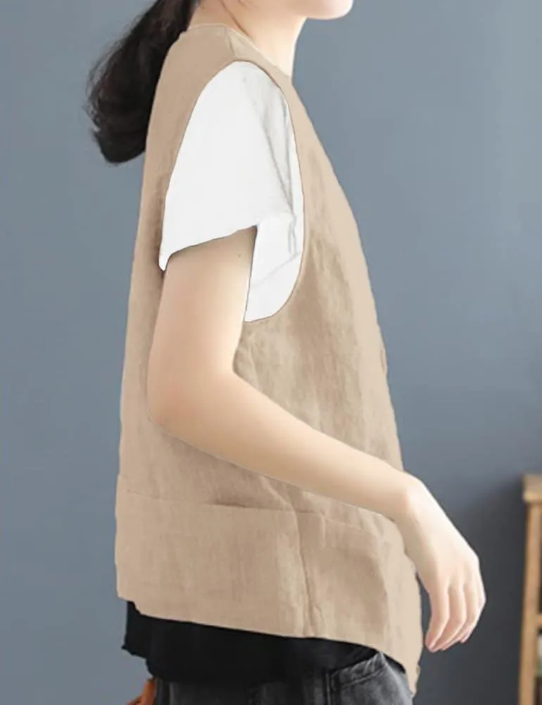 IDEALSANXUN Womens Cotton Linen Vest Casual Sleeveless Blazer Cardigans Lightweight Jacket Waistcoat