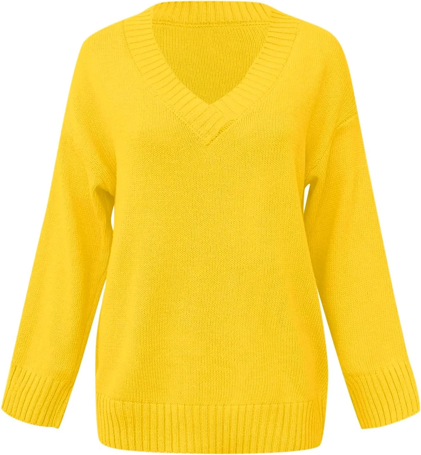 iLH Sweater for Women 2024 Fall Winter Oversized Sweater V Neck Long Sleeve Loose Shirt Solid Knit Pullover Sweater Tops