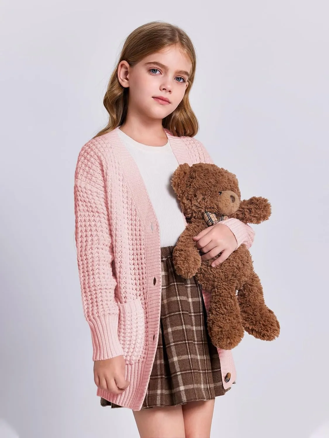 Imily Bela Girls Sweaters Kids Open Front Button Down Knit Cardigans with Pockets