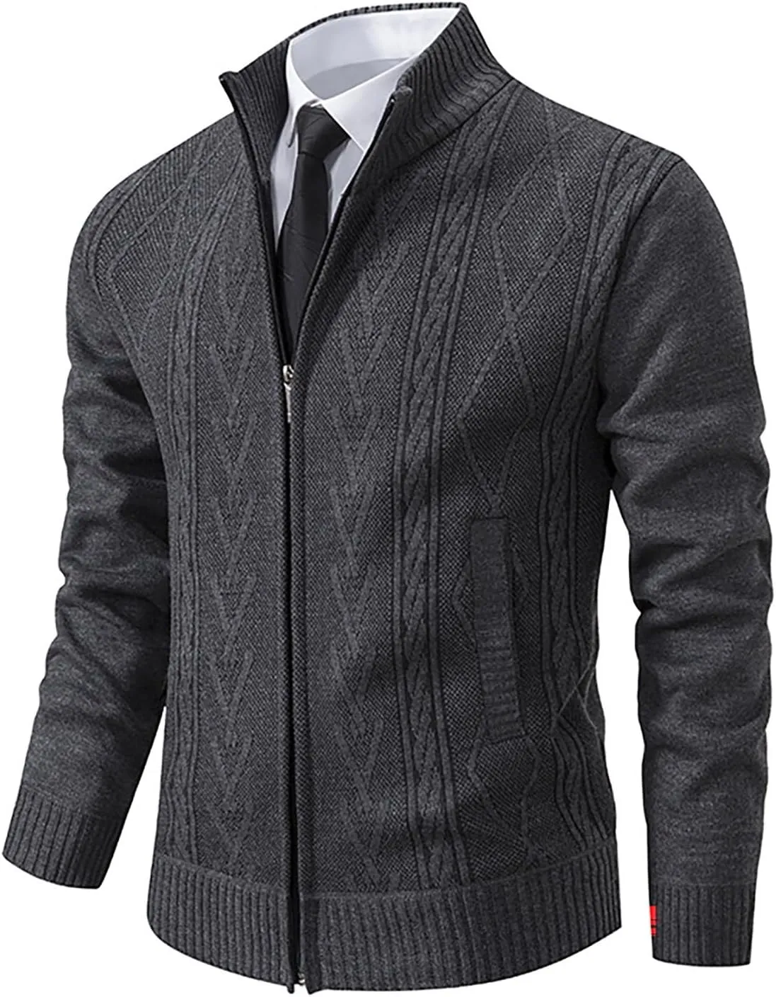 Jacket for Men's 2024 Trendy Ribbed Knit Cardigan Sweater Full Zipper Stand Collar Long Sleeves Soft Knitwear Tops