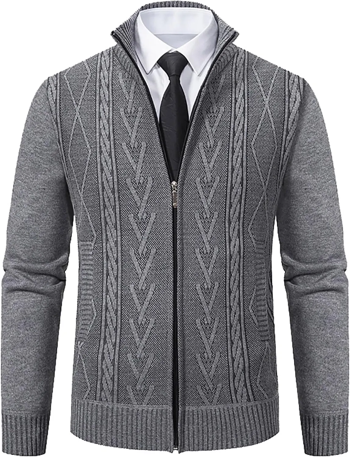 Jacket for Men's 2024 Trendy Ribbed Knit Cardigan Sweater Full Zipper Stand Collar Long Sleeves Soft Knitwear Tops