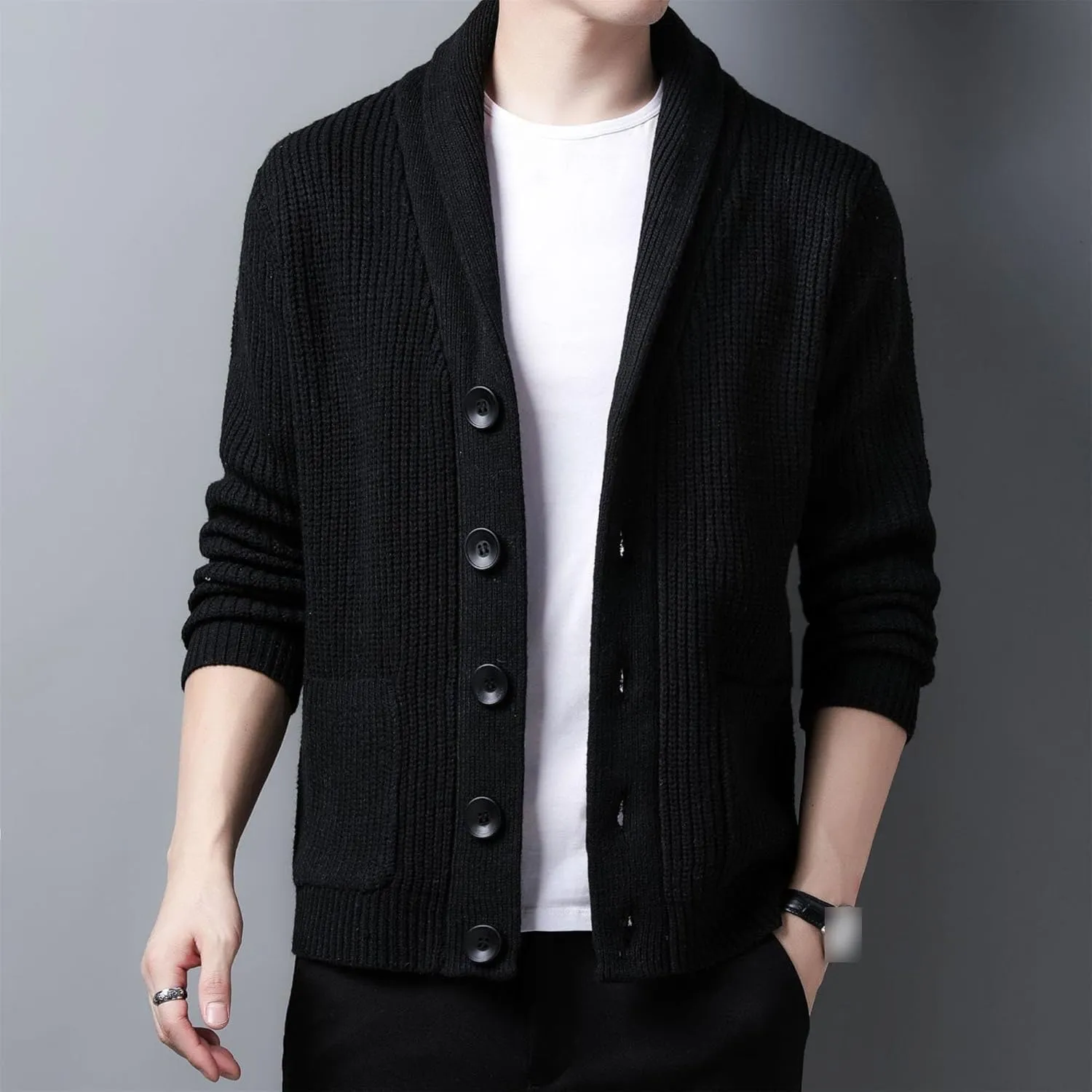 JEShifangjiusu Men'S Cardigan Sweaters Wool Blend V Neck Button Down Sweaters Casual Long Sleeve Knitwear With Pockets
