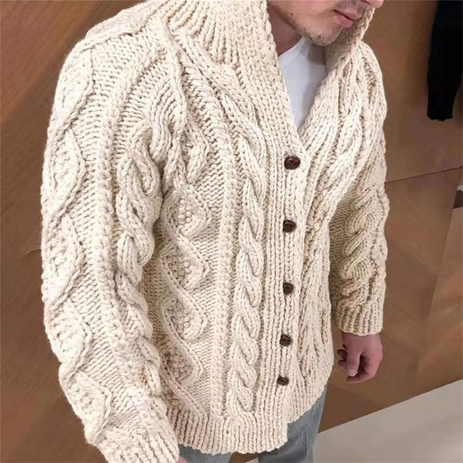 JEShifangjiusu Men'S Cardigan Sweaters Wool Blend V Neck Button Down Sweaters Casual Long Sleeve Shawl Collar Overcoat