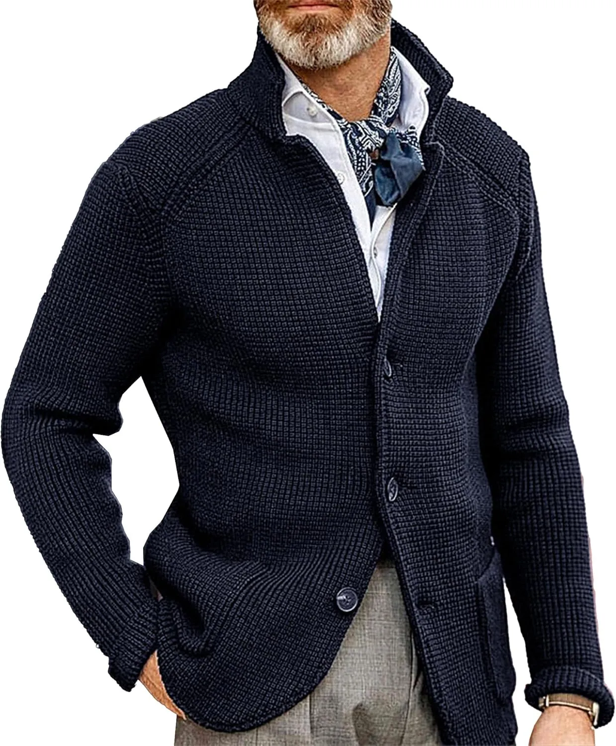 JEShifangjiusu Men'S Cardigan Sweaters Wool Blend V Neck Button Down Sweaters Long Sleeve Jacket Knitwear With Pockets