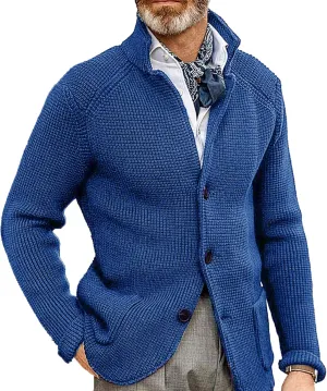 JEShifangjiusu Men'S Stand Collar Cardigan Sweaters Wool Blend V Neck Button Down Sweaters Solid Color Coat With Pockets