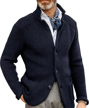 JEShifangjiusu Men'S Stand Collar Cardigan Sweaters Wool Blend V Neck Button Down Sweaters Solid Color Coat With Pockets