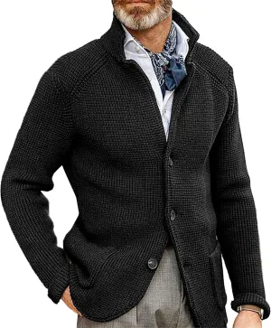 JEShifangjiusu Men'S Stand Collar Cardigan Sweaters Wool Blend V Neck Button Down Sweaters Solid Color Coat With Pockets