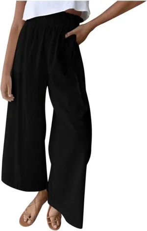 JOAU Women's Solid Wide Leg Palazzo Lounge Pants Casual Straight Leg High Waist Stretch Pants Relaxed Fit Comfy Trousers