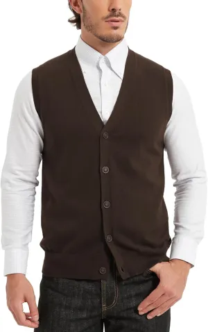 Kallspin Men’s Button Down Sweater Vest Lightweight Knitted Pure Cotton V-Neck Sleeveless Cardigans