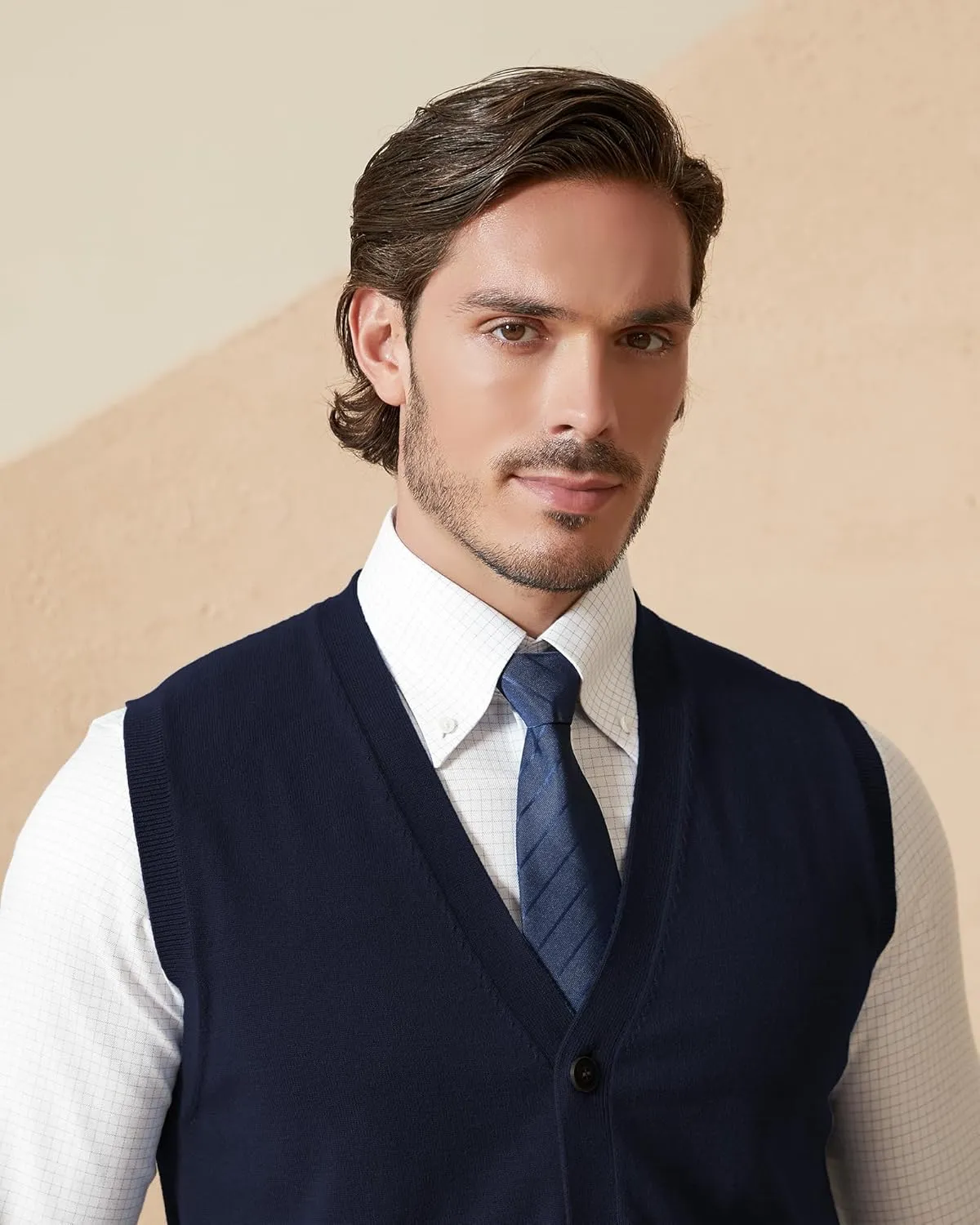 Kallspin Men’s Button Down Sweater Vest Lightweight Knitted Pure Cotton V-Neck Sleeveless Cardigans