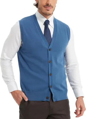 Kallspin Men’s Button Down Sweater Vest Lightweight Knitted Pure Cotton V-Neck Sleeveless Cardigans