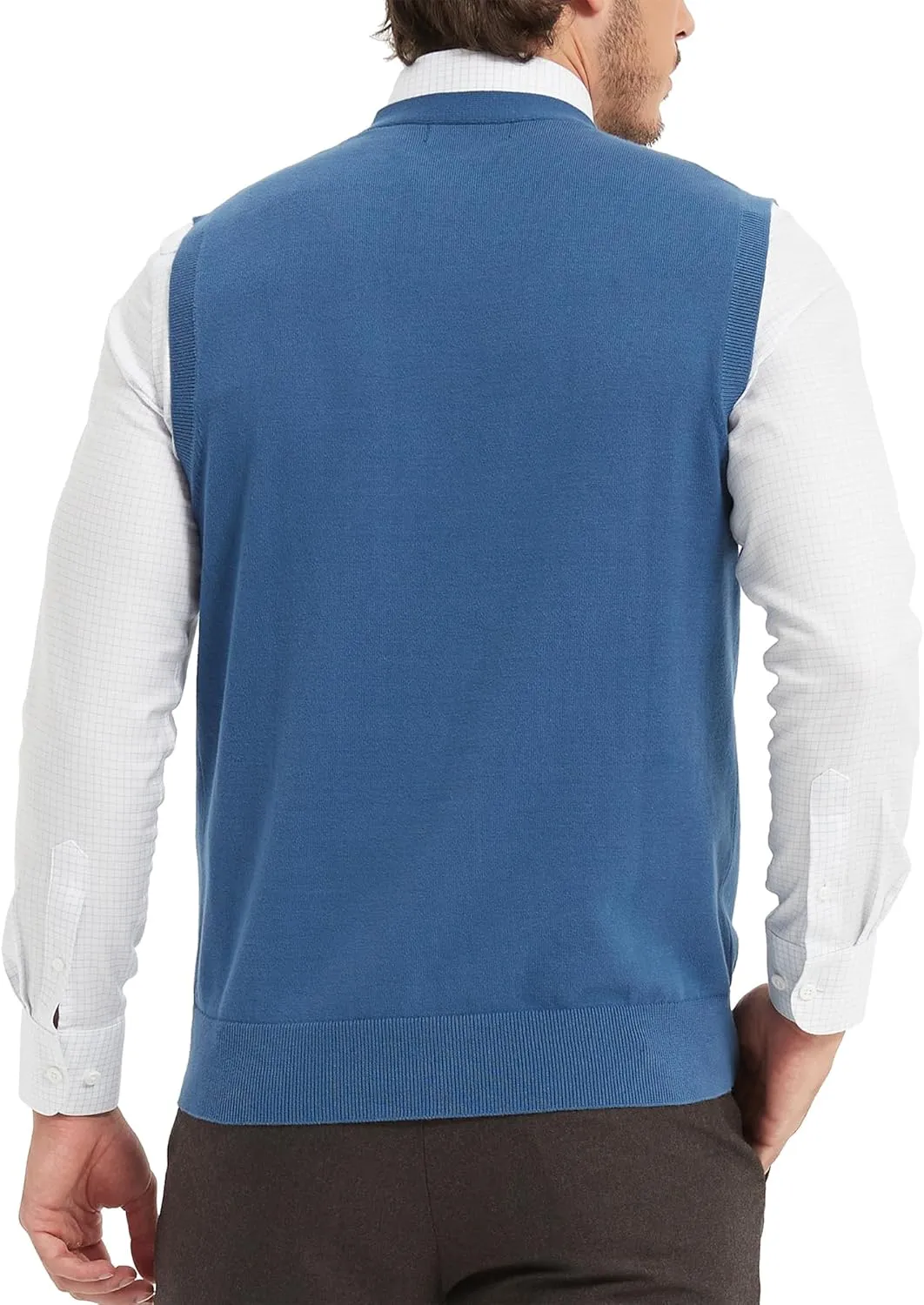 Kallspin Men’s Button Down Sweater Vest Lightweight Knitted Pure Cotton V-Neck Sleeveless Cardigans