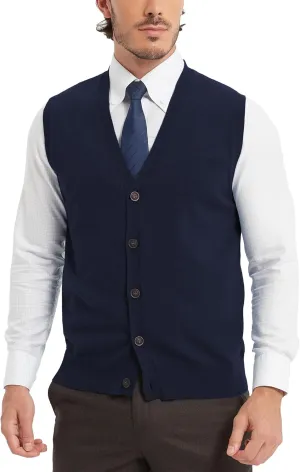 Kallspin Men’s Button Down Sweater Vest Lightweight Knitted Pure Cotton V-Neck Sleeveless Cardigans
