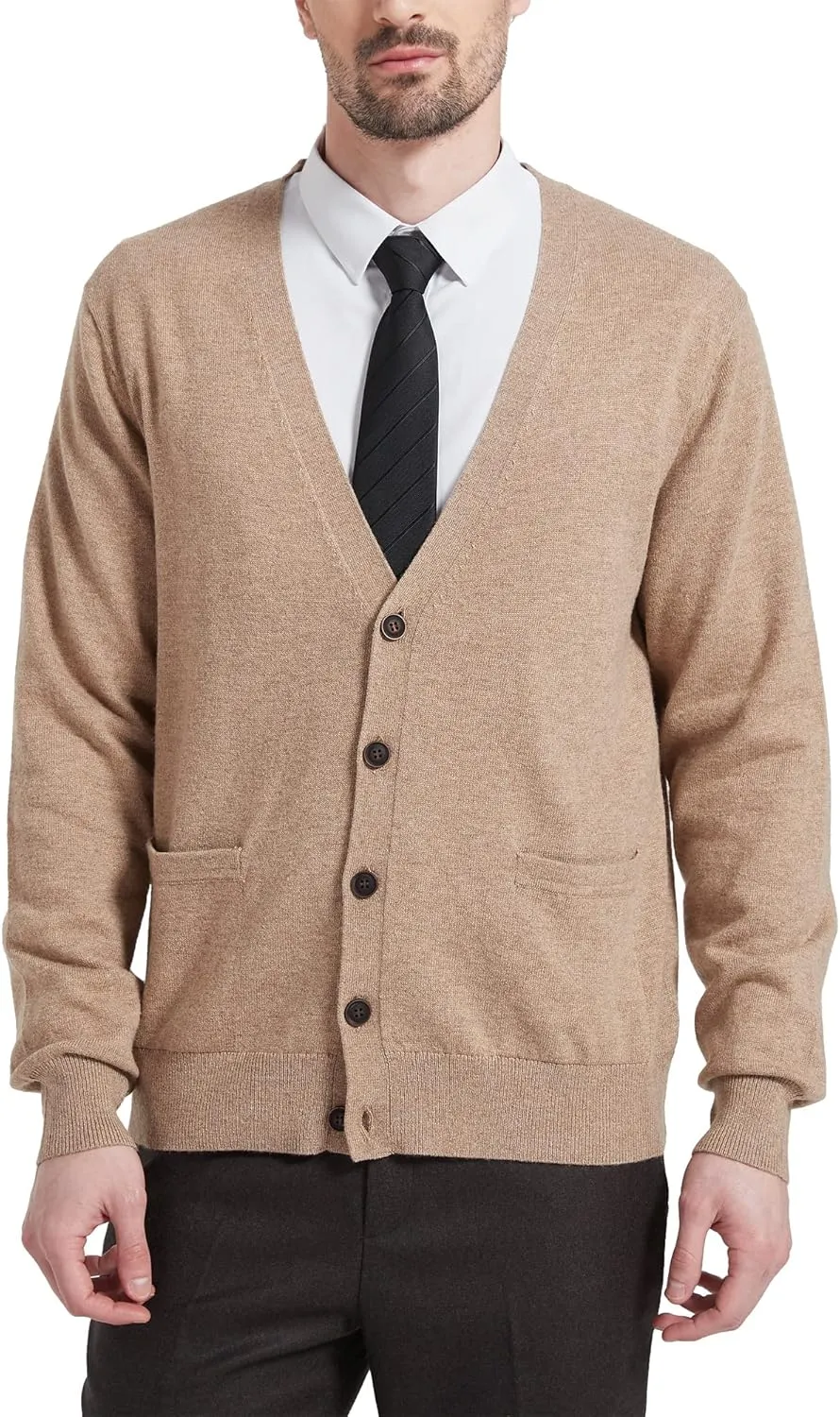 Kallspin Men's Cardigan Sweaters Wool Blend V Neck Button Down Sweaters with Pockets