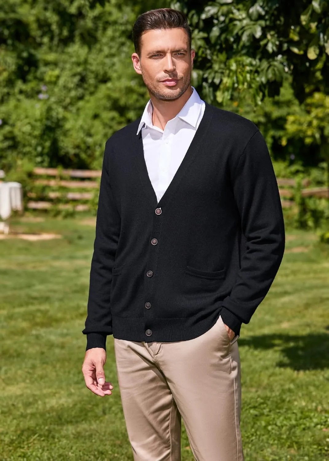 Kallspin Men's Cardigan Sweaters Wool Blend V Neck Button Down Sweaters with Pockets