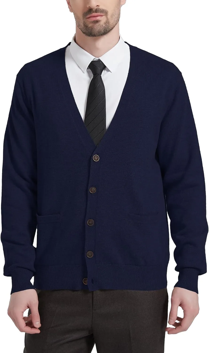 Kallspin Men's Cardigan Sweaters Wool Blend V Neck Button Down Sweaters with Pockets