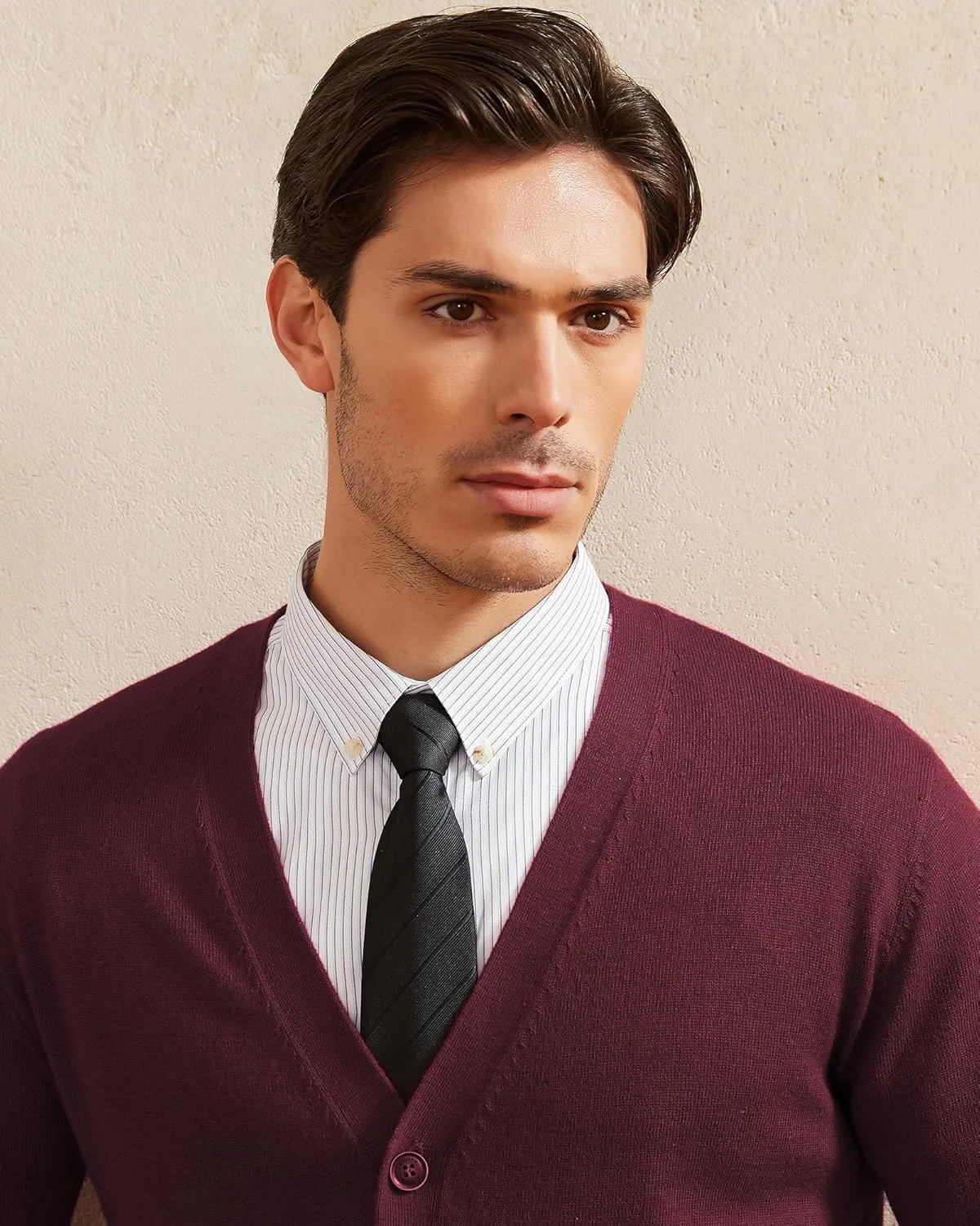 Kallspin Men's Cardigan Sweaters Wool Blend V Neck Button Down Sweaters with Pockets
