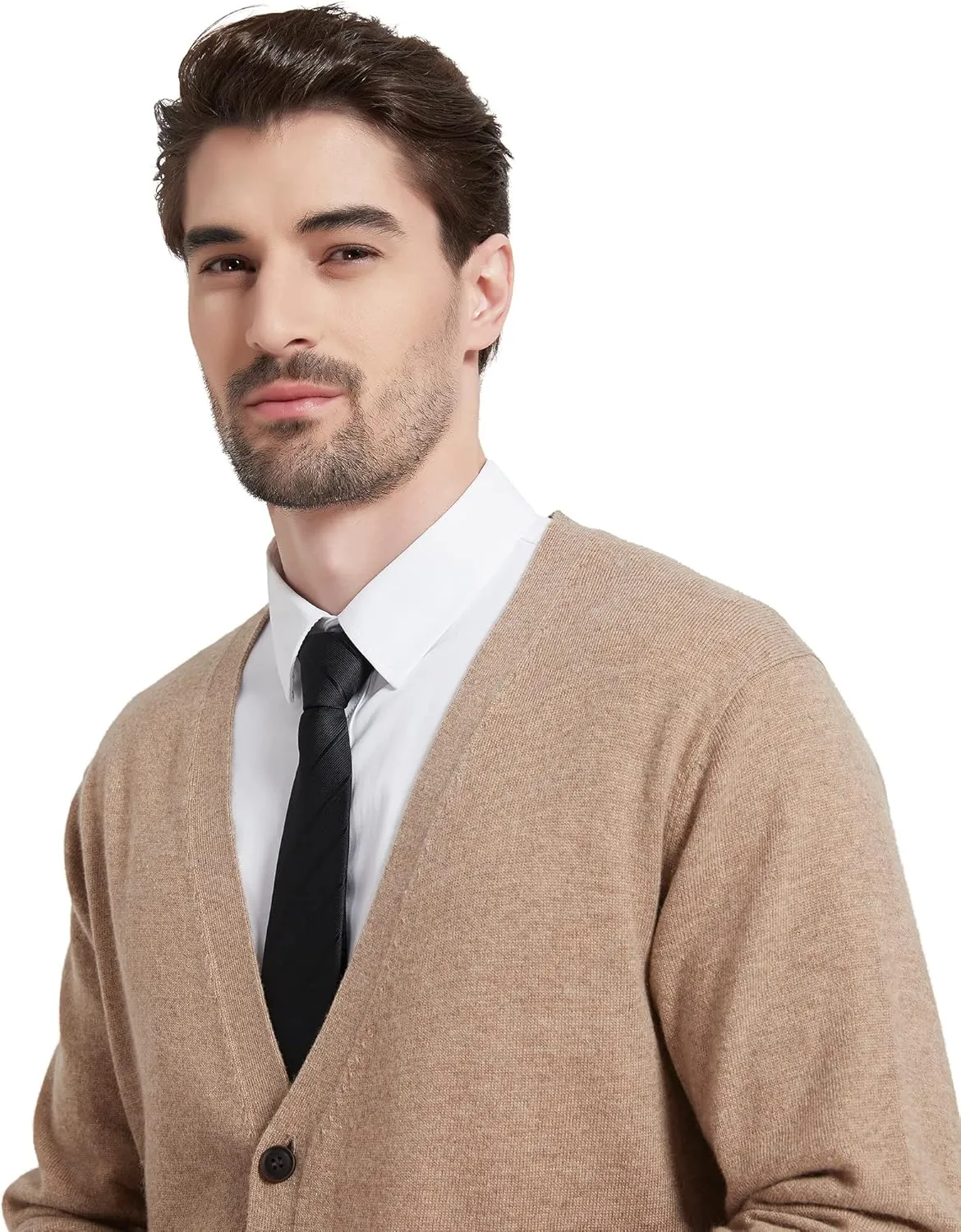 Kallspin Men's Cardigan Sweaters Wool Blend V Neck Button Down Sweaters with Pockets